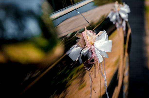 istock Closeup of bows on the wedding car 1463396005