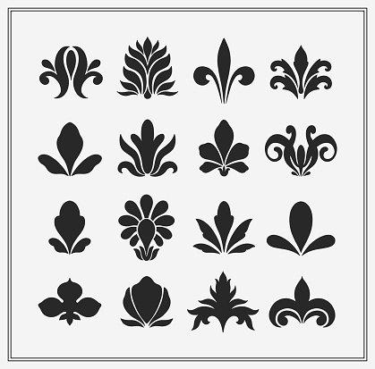 Text boarder divider for printing in typography. Floral elegant motif in silhouette. Art deco mirrored palmette. Vector illustration