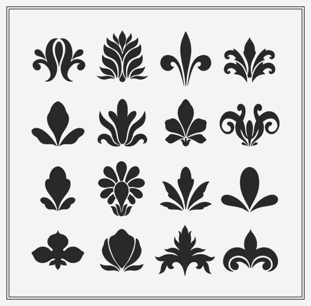 Text boarder divider for printing in typography. Floral elegant motif in silhouette. Art deco mirrored palmette. Text boarder divider for printing in typography. Floral elegant motif in silhouette. Art deco mirrored palmette. Vector illustration embellishment stock illustrations