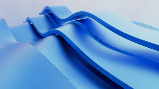istock Blue wavy ribbons resembling the sea on a light background abstract image 3d render 1463400069