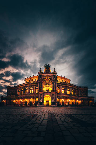 istock Vertical shot of the illuminated historic Semperoper at night in Dresden, Germany 1463402277