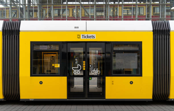 istock Yellow tram on street 1463407401