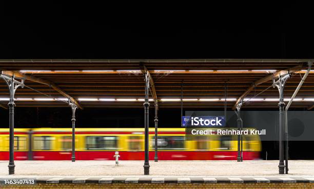 Blurred Motion Of Train At Railroad Station Stock Photo - Download Image Now - Speed, Subway Train, Berlin