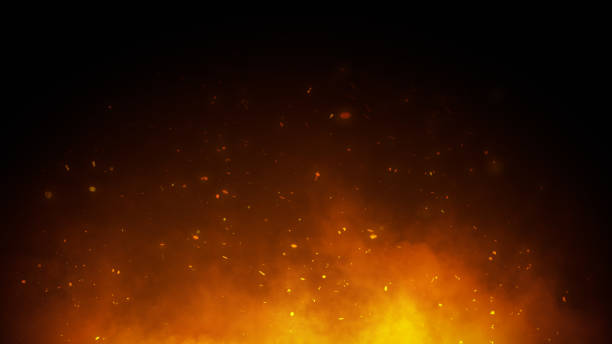 istock 3D illustration. fire and Burning embers glowing. Fire Glowing Particles on Black Background 1463408110