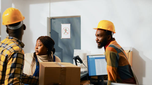 istock Group of people looking at containers with products 1463408730