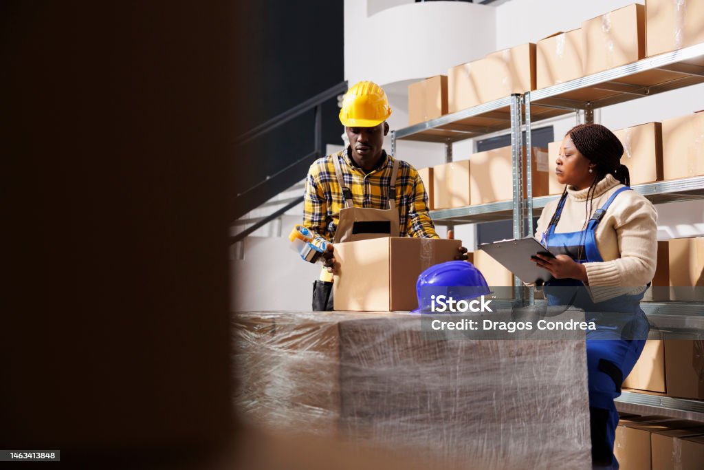Packing Process Supervisor Warehouse Package Handler And Supervisor Preparing Package For ...