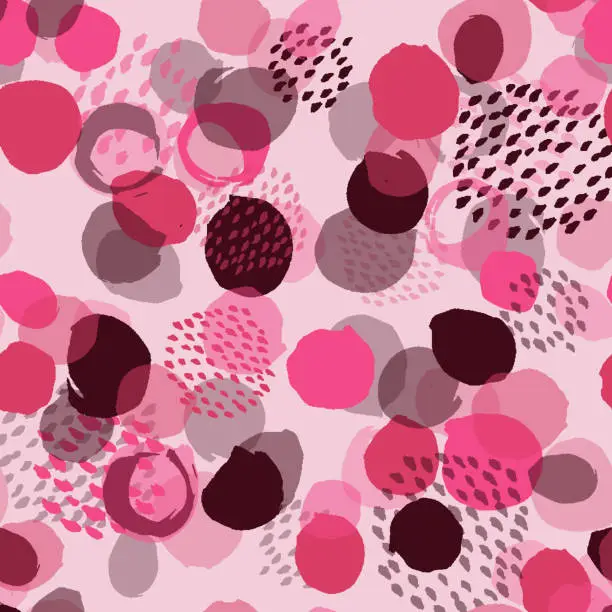 Vector illustration of Seamless pattern with scattered circles in grunge style. Design 2023 in trendy colors.