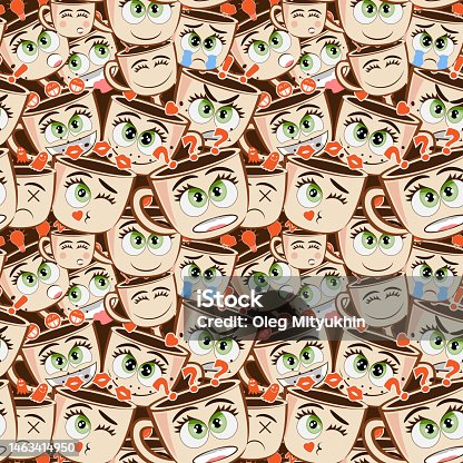 istock Seamless pattern of funny coffee cups 1463414950