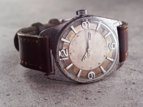istock Classic vintage wristwatch with brown leather strap 1463414957