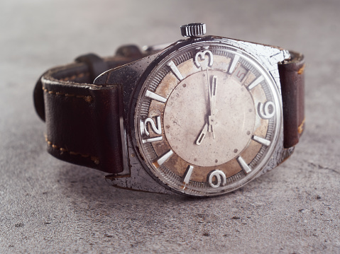 Classic vintage wristwatch with brown leather strap