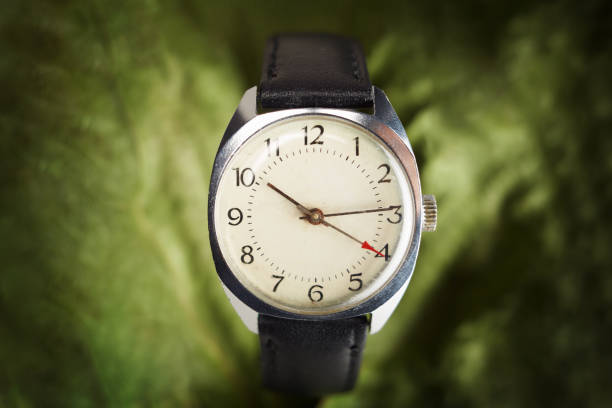 istock Classic vintage wristwatch with black leather strap 1463415062