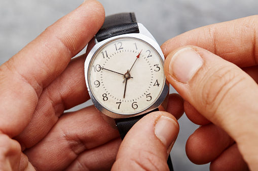 Adjusting the classic vintage wristwatch