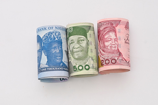 Different Naira denomination, Money Roll, Rolled Up, Naira Sign, Currency Nigerian, Naira, Financial Concept, top view