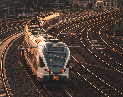 High speed train in motion at sunset, Europe, Hungary