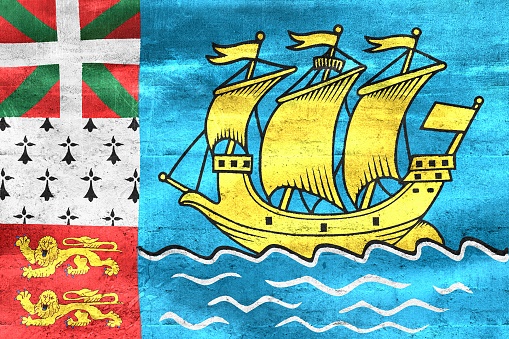 Saint Pierre and Miquelon flag - realistic waving fabric flag