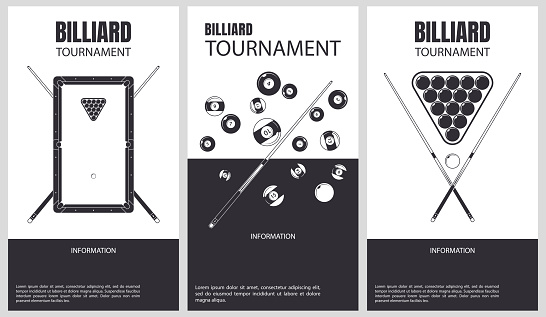 Vector illustration about biiliard tournament. Flyer design for biiliard tournament, match