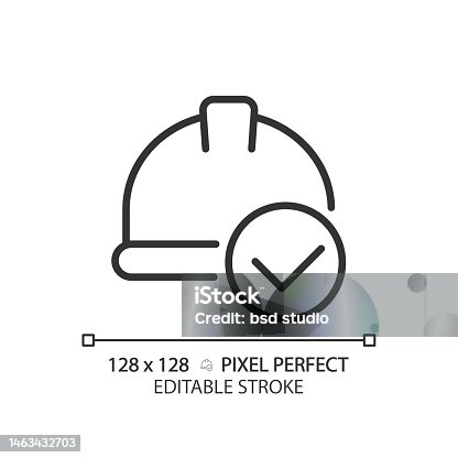 istock Hard hat with check mark pixel perfect linear icon 1463432703