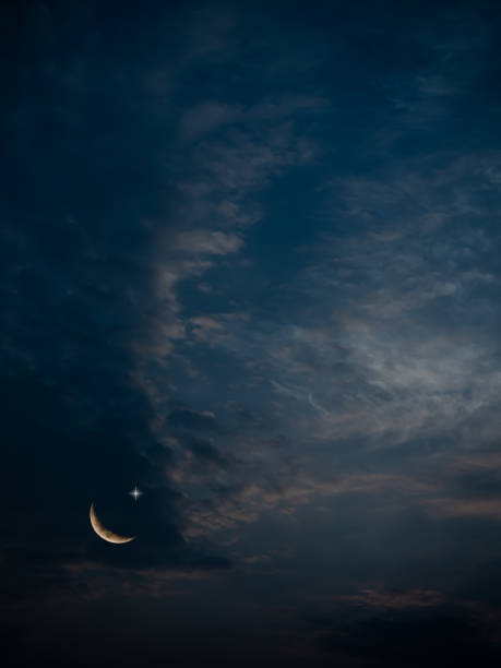 istock Islamic Background Concept,Gold Cloud Sky with Crescent Moon and Star ramadan Religious symbols,Sunrise Twilight Eventing,for Arabic Muslim Holy,Eid ai-fitr 1463432879
