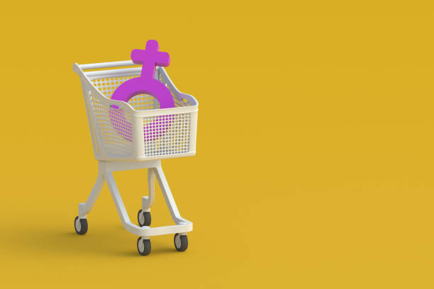 istock Female symbol in market cart. Copy space. 3d render 1463435774