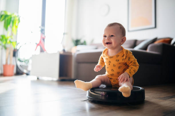 istock Riding on the vacuum cleaner is so much fun! 1463445544