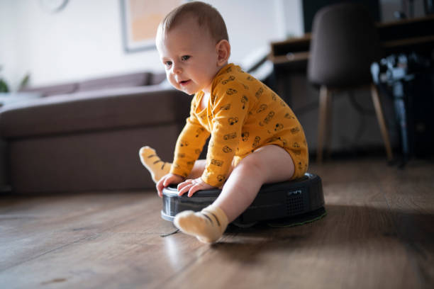 istock Riding on the vacuum cleaner is so much fun! 1463445551