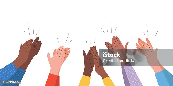 istock Male and female clapping hands thanking or showing appreciation at event 1463446866