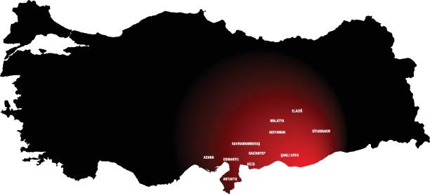 türkei karte erdbeben - erdbeben türkei stock-grafiken, -clipart, -cartoons und -symbole
