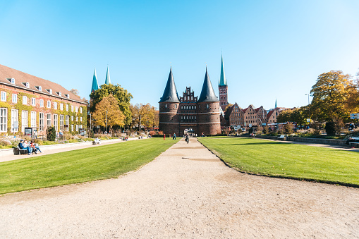 Lübeck, Germany - October 12, 2018: View of the Holstentor museum in Lübeck.