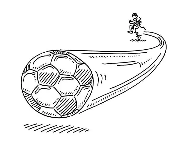 Vector illustration of Flying Soccer Ball Drawing