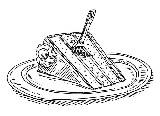 Vector illustration of Piece Of Cake On Plate Drawing