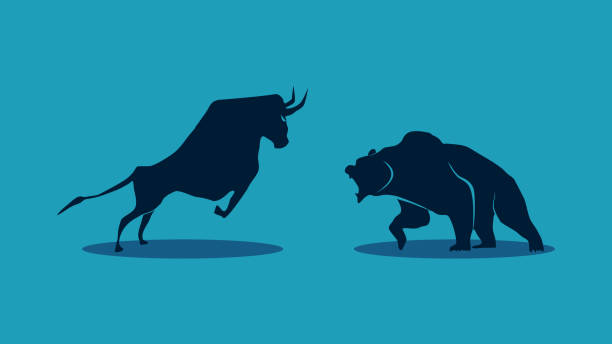 istock Bear and Bull confront each other. Bear and Bull Market Concept. investment 1463454221