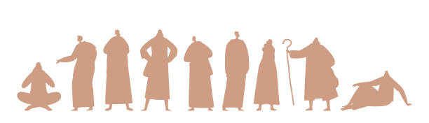 jesus christus apostel silhouetten charaktere gesetzt. early christianity follower group. cartoon people vektor illustration - apostle stock-grafiken, -clipart, -cartoons und -symbole