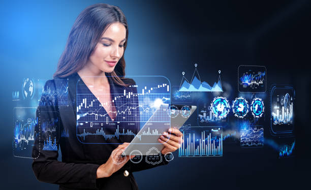 istock Businesswoman working with tablet in hand, big business data analysis 1463457966