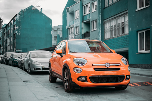 Vilnius, Lithuania - April 19, 2018: Fiat 500X or Type 334 is a front engined five door hatchback crossover sport utility vehicle manufactured by Fiat Chrysler Automobiles
