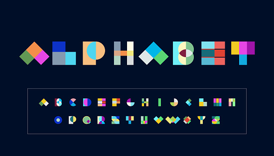 Vector color block geometric minimalism art style Alphabet character collection
