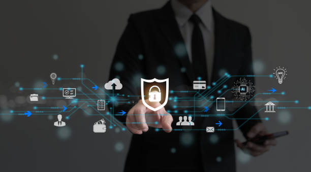 istock Businessmen touch the key icon on the virtual screen 1463469146
