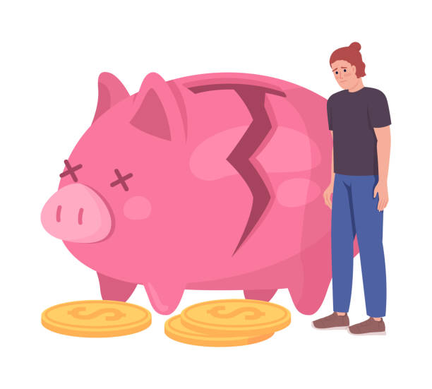strata pieniędzy półpłaski kolorowy wektor - piggy bank pig savings breaking stock illustrations