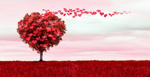 Red Heart Shaped Tree with Red Hearts