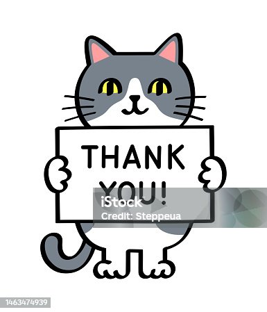istock Cat holding a placard with text "Thank you" 1463474939