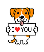 istock Dog holding a placard with text "I love you" 1463475029