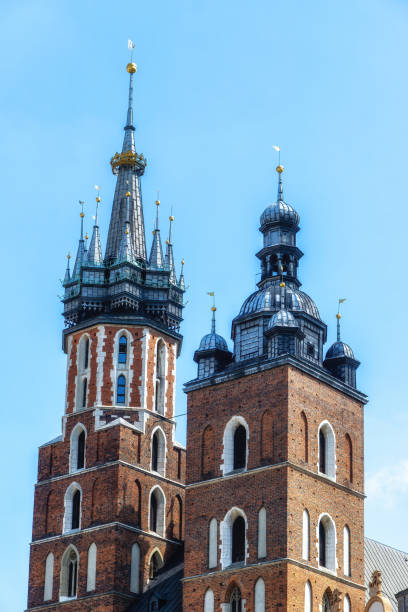 two bell towers of Krakow in Poland and the Basilica of Our Lady St.Mary