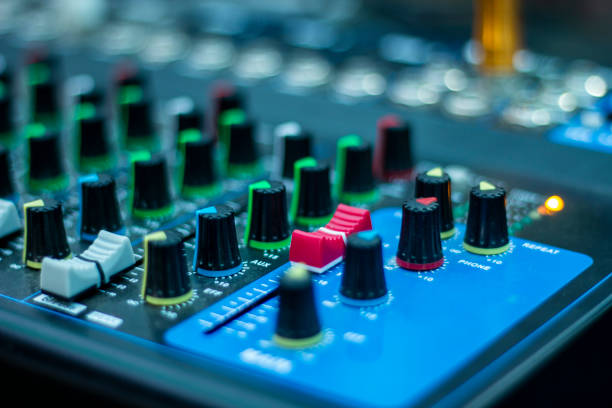 istock A black sound system with many switches inside and a blurred background 1463477057