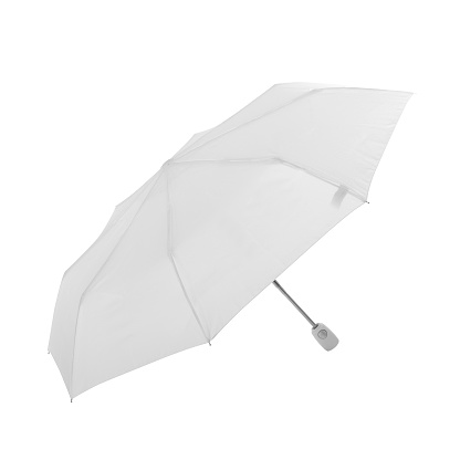 Plain white colored folding umbrella isolated on white background