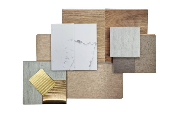 istock group of interior material samples including brushed stainless, copper aluminium, bronze laminated, stone tile, wooden flooring tile, marble quartz, veneer isolated on background with clipping path. 1463477115