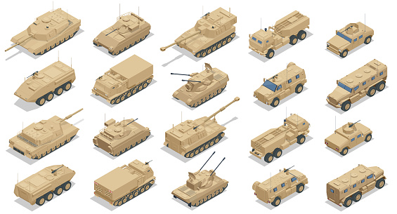 Isometric Armored vehicle set. Infantry fighting vehicle