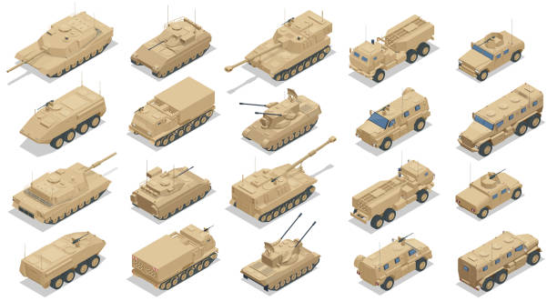 ÐÑÐ¾Ð½ÐµÑÐµÑÐ½Ð¸ÐºÐ° ÑÐµÑ Isometric Armored vehicle set. Infantry fighting vehicle armoured truck stock illustrations