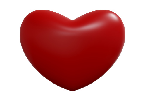 3D Red Heart Shape on White Background. Horizontal composition with copy space.