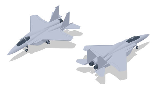 ilustrações, clipart, desenhos animados e ícones de isometric mcdonnell douglas f-15 eagle é um avião de combate tático bimotor americano para todos os climas. aviação militar, caça multifunção - symbol military star eagle