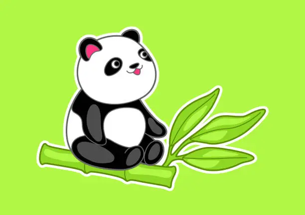 Vector illustration of Kawaii cute illustration of little panda. Funny animal character in cartoon style.