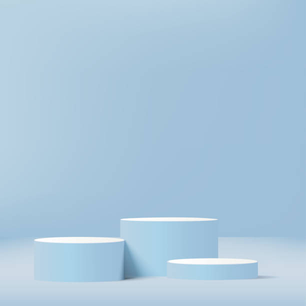 istock 3d blue color podium and minimal blue color wall scene. 3d podium minimal abstract background. Pastel color abstract room design. Vector 1463487713